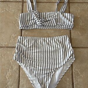 Striped High Waisted Square Neck Bikini Set